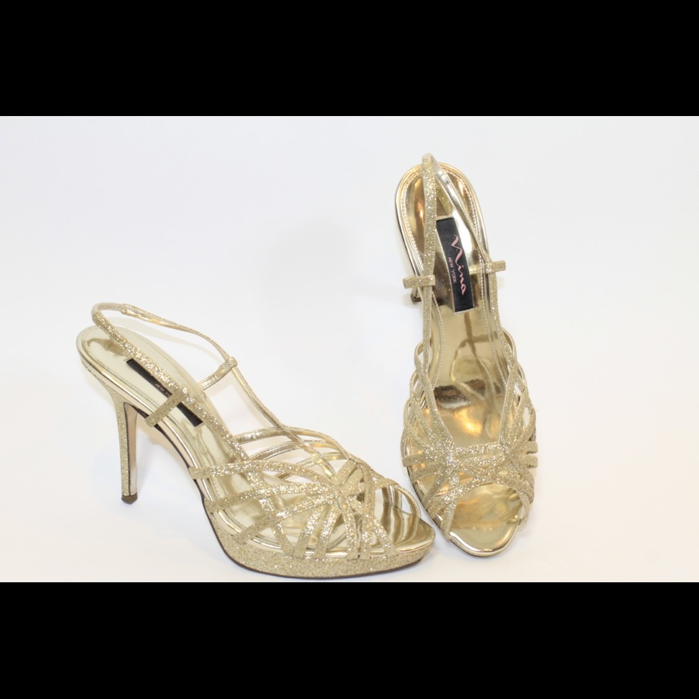 Nina gold evening shoes.